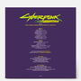 This picture displays the backside of the vinyl cover, featuring a prominent yellow Cyberpunk: Edgerunners logo with a tracklist beneath
