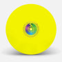A vibrant yellow vinyl LP featuring the Cyberpunk: Edgerunners logo prominently centered around the spindle hole.