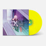 Front side of the LP cover featuring Lucy from Cyberpunk Edgerunners, seated by a window and gazing outside. The yellow colored vinyl LP peeking out to the right. The Cyberpunk: Edgerunners Logo is printed around the spindle hole