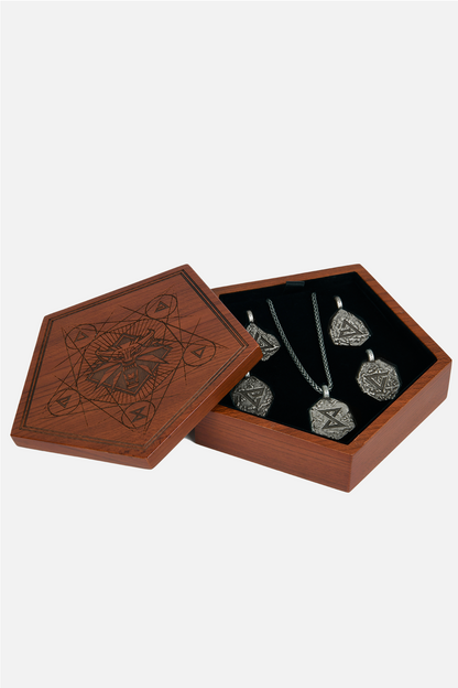 COFFRET SOUVENIR ET SET DE PENDENTIFS DES SIGNES DE THE WITCHER